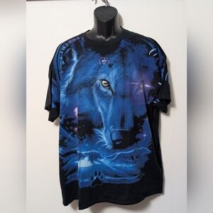Men's VTG 2001 Liquid Blue Great Wolf Moon All-Over AOP Double-Sided T-Shirt XXL